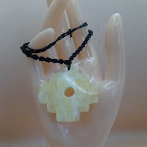 Unisex Chakana Inca Macramé Natural Stone Necklace Andean Spiritual Connection